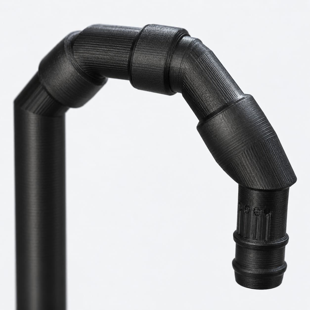Lily Pipe Inflow + Outflow Pair, Eheim 16/22mm, Black, close up of the printed surface